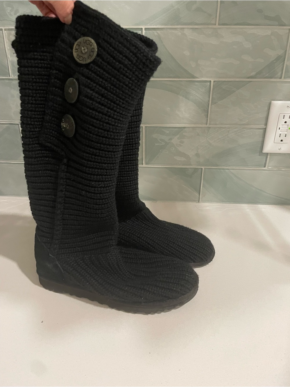 UGG Black Knit Button-Accent Tall Boots